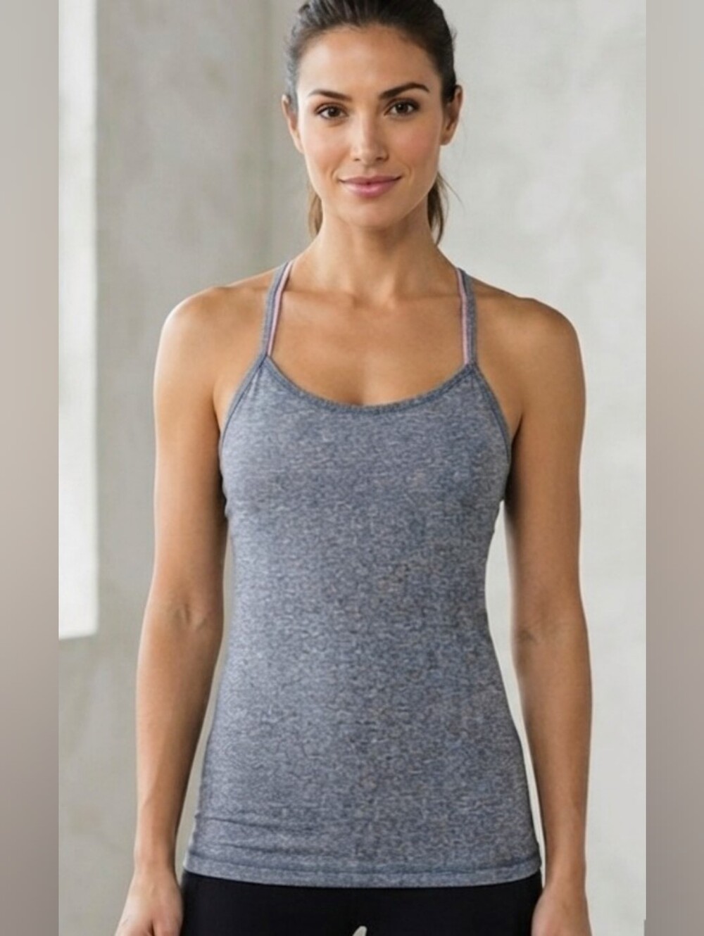 NWT Lululemon Power Y Space Dye Heathered Grey Tank Top Built-In Bra 6